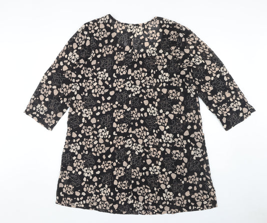 Adini Women's Black Floral Tunic Blouse, L, Relaxed Fit