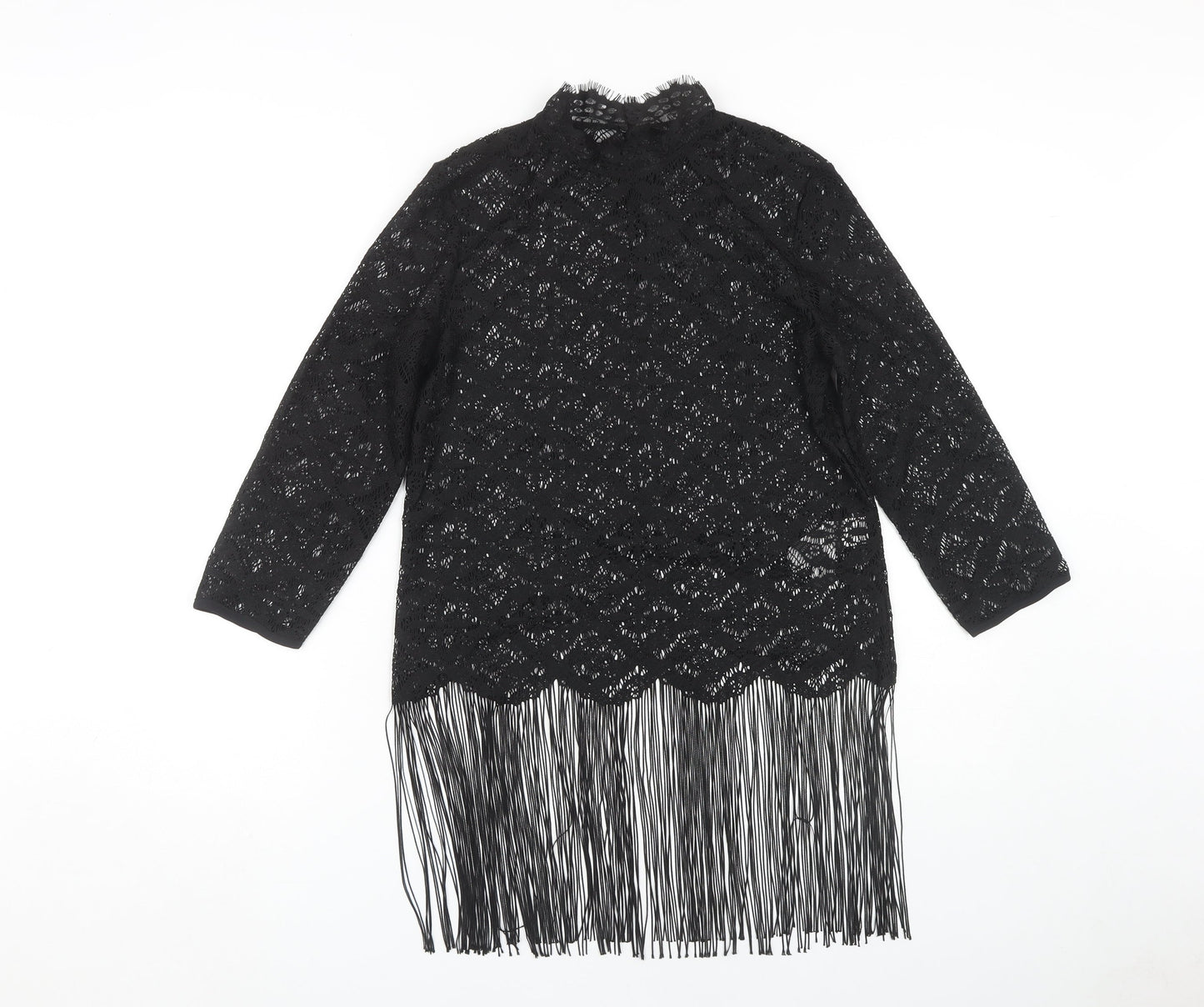 Womens UK Size XS Zara Basic Black Tunic Blouse