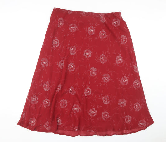 Bonmarché Women's Red A-Line Floral Skirt Size 22