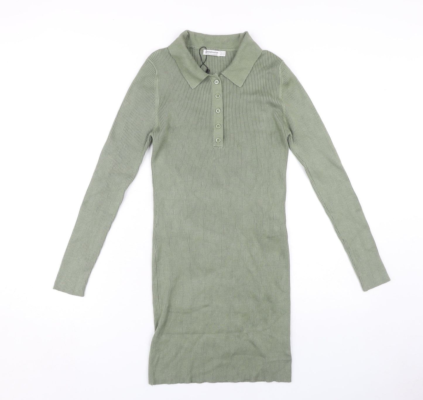 Stradivarius Green Women’s Shirt Dress, Size M, Collared