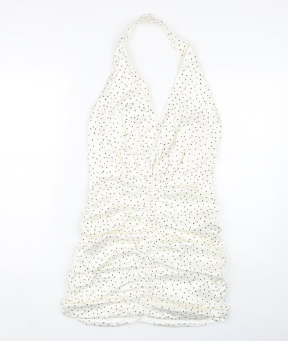Zara Women's White Polka Dot Bodycon Dress L