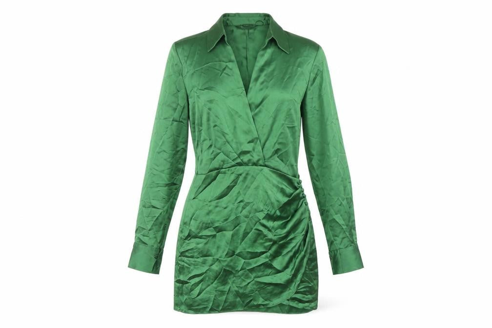 Zara Women's Green Collared Wrap Dress, Size 8