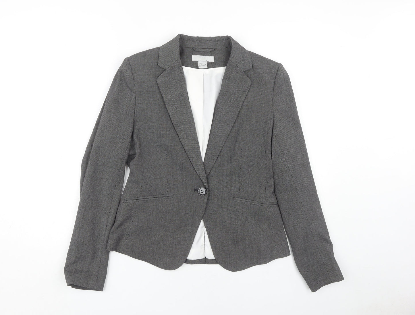 H&M Women's Grey Blazer, Size 10, Check, Workwear Standard