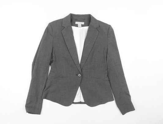 H&M Women's Grey Blazer, Size 10, Check, Workwear Standard