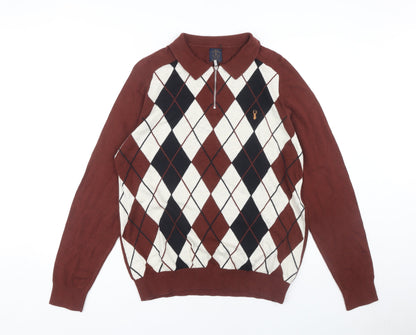 Next Men's Brown Argyle Full Zip Jumper - Large