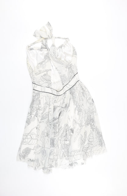 River Island Women's White Floral Halter Dress Size 10