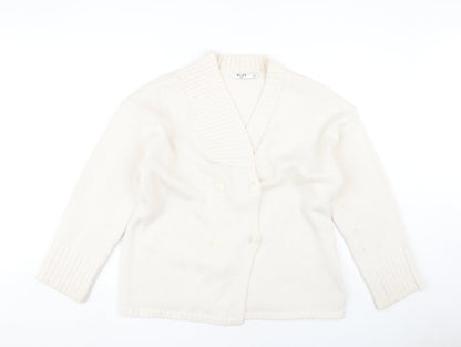 NA-KD Women's Ivory Open Front Cardigan S/M - Knit Button Accent