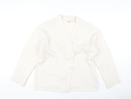 NA-KD Women's Ivory Open Front Cardigan S/M - Knit Button Accent