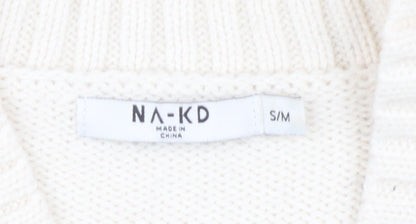 NA-KD Women's Ivory Open Front Cardigan S/M - Knit Button Accent