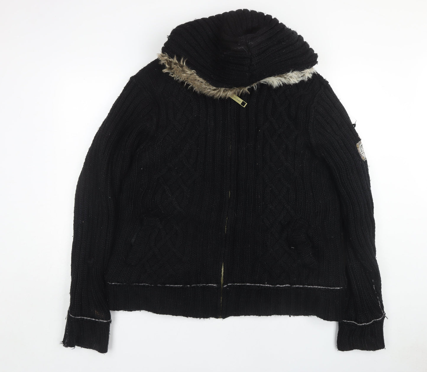 River Island Men's Black XL High Neck Full Zip Jumper