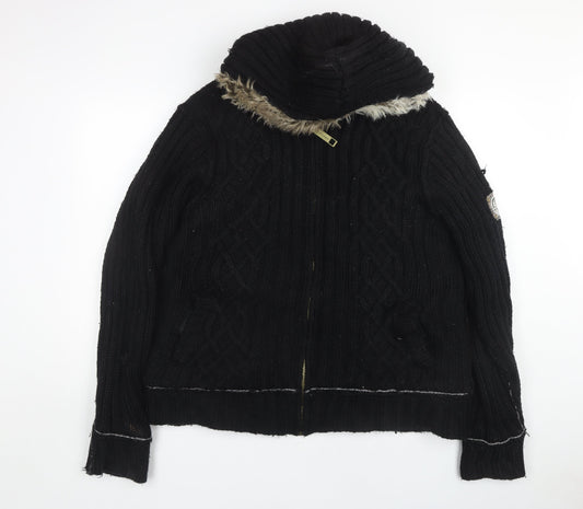 River Island Men's Black XL High Neck Full Zip Jumper