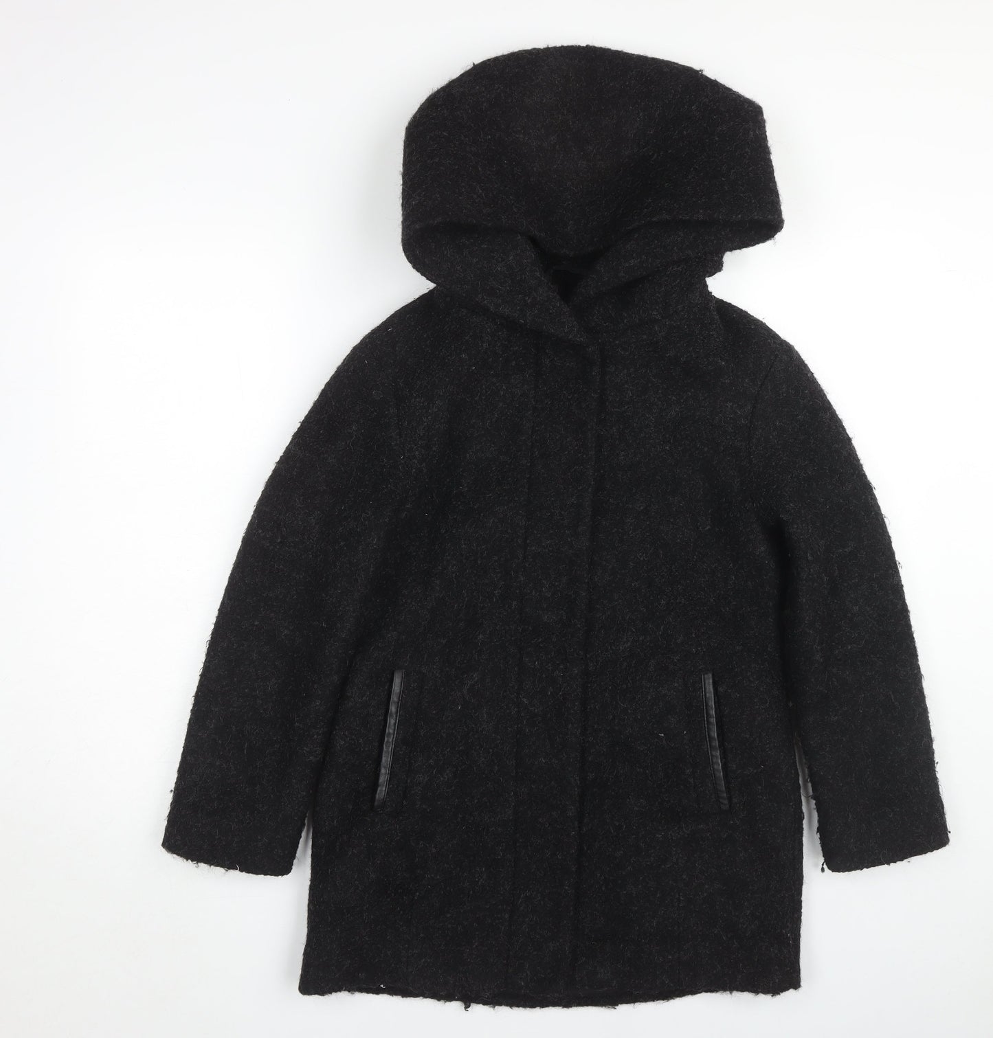 Girls Rule Black Hooded Mid-Length Coat, Size 11 Years
