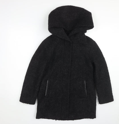 Girls Rule Black Hooded Mid-Length Coat, Size 11 Years