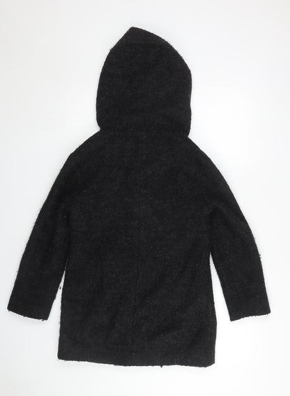 Girls Rule Black Hooded Mid-Length Coat, Size 11 Years