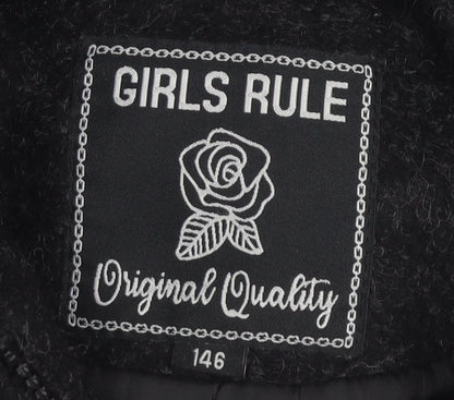 Girls Rule Black Hooded Mid-Length Coat, Size 11 Years