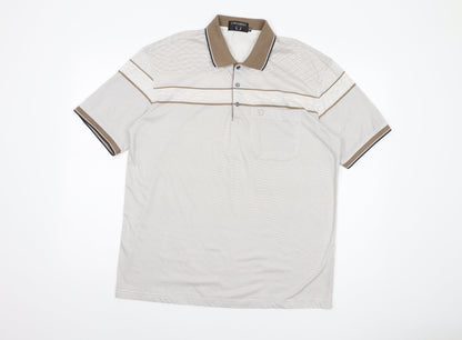 Carabou Men's Beige Striped Polo Shirt L