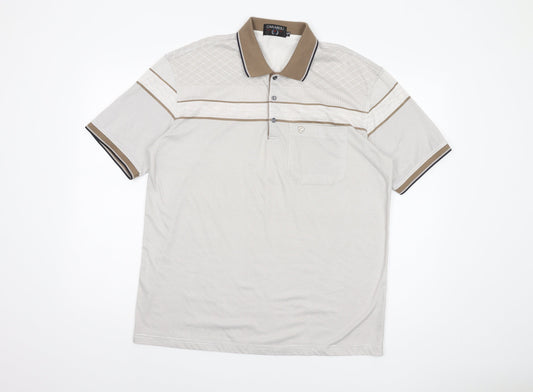 Carabou Men's Beige Striped Polo Shirt L