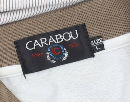 Carabou Men's Beige Striped Polo Shirt L