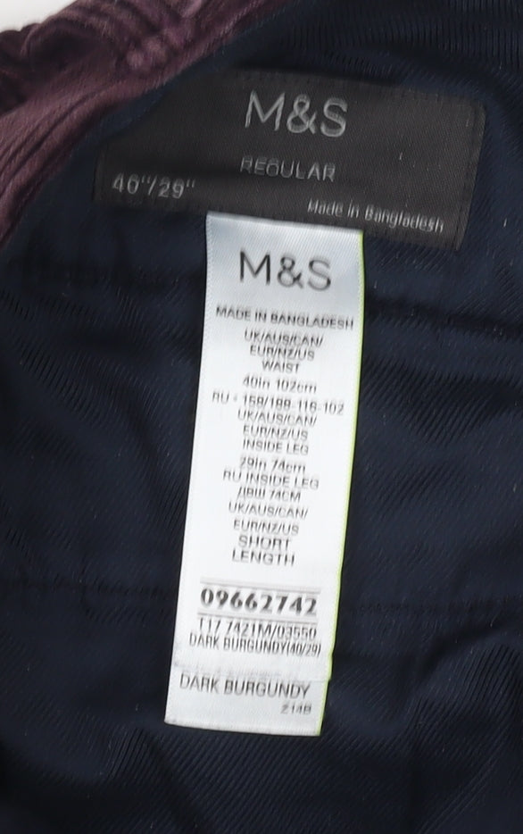 Marks and Spencer Men's Corduroy Trousers, Size 40, Purple