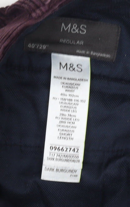 Marks and Spencer Men's Corduroy Trousers, Size 40, Purple