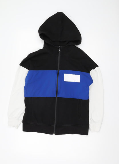 Zara Boys Black Full Zip Colourblock Hoodie, Size 11-12 Years