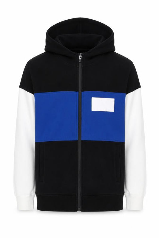Zara Boys Black Full Zip Colourblock Hoodie, Size 11-12 Years