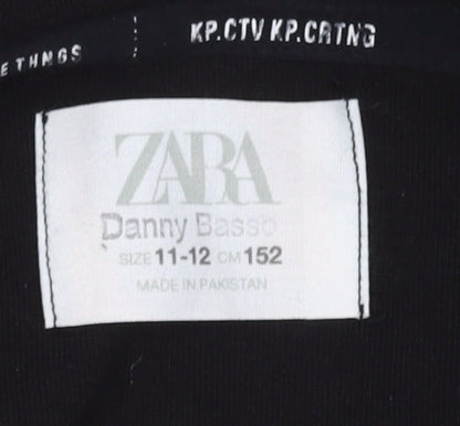 Zara Boys Black Full Zip Colourblock Hoodie, Size 11-12 Years