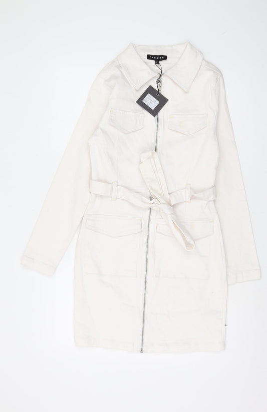 Parisian Women's White Shirt Dress, Size 10, Collared Casual