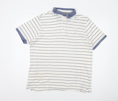 Marks and Spencer Men's White Striped Polo L