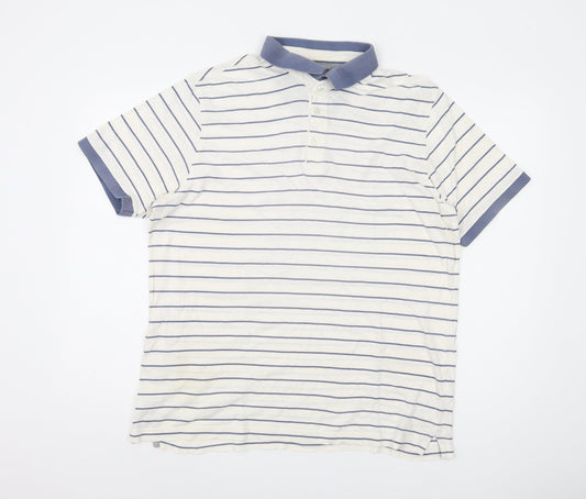 Marks and Spencer Men's White Striped Polo L