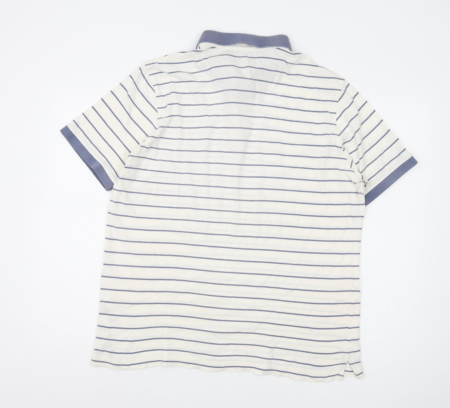Marks and Spencer Men's White Striped Polo L