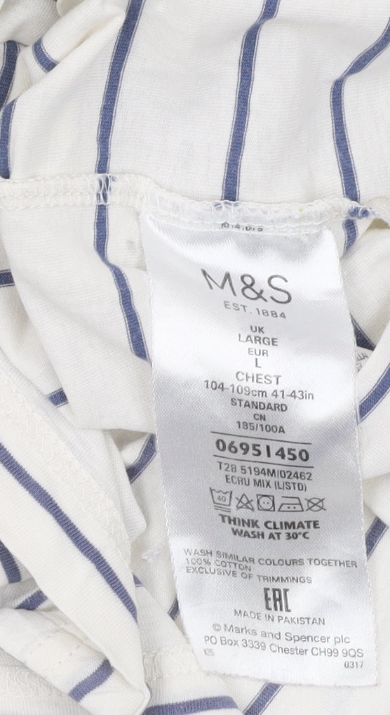 Marks and Spencer Men's White Striped Polo L