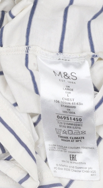 Marks and Spencer Men's White Striped Polo L