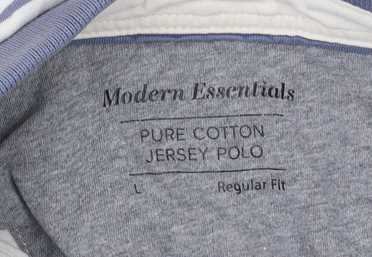 Marks and Spencer Men's White Striped Polo L