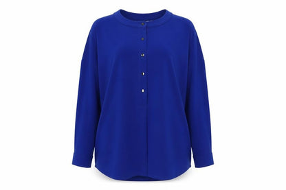 Wuli: Luu Women's Blue Long Sleeve Button-Up Shirt