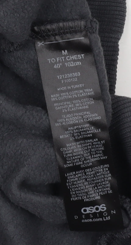 Mens UK Size M ASOS DESIGN Black Pullover Sweatshirt