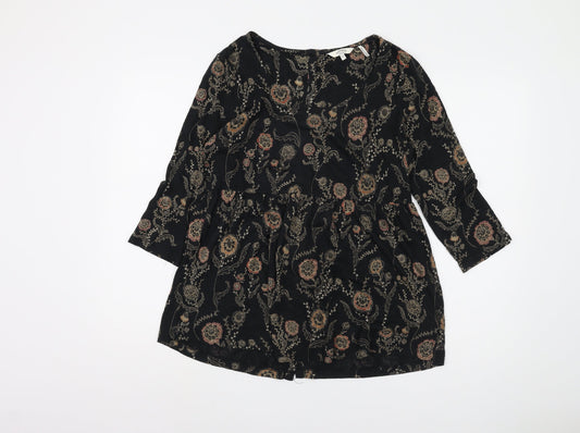 Fatface Women's Black Floral Tunic Blouse, Size 12