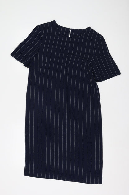 Marks and Spencer Navy Shift Dress - Size 6, Stripe Pattern