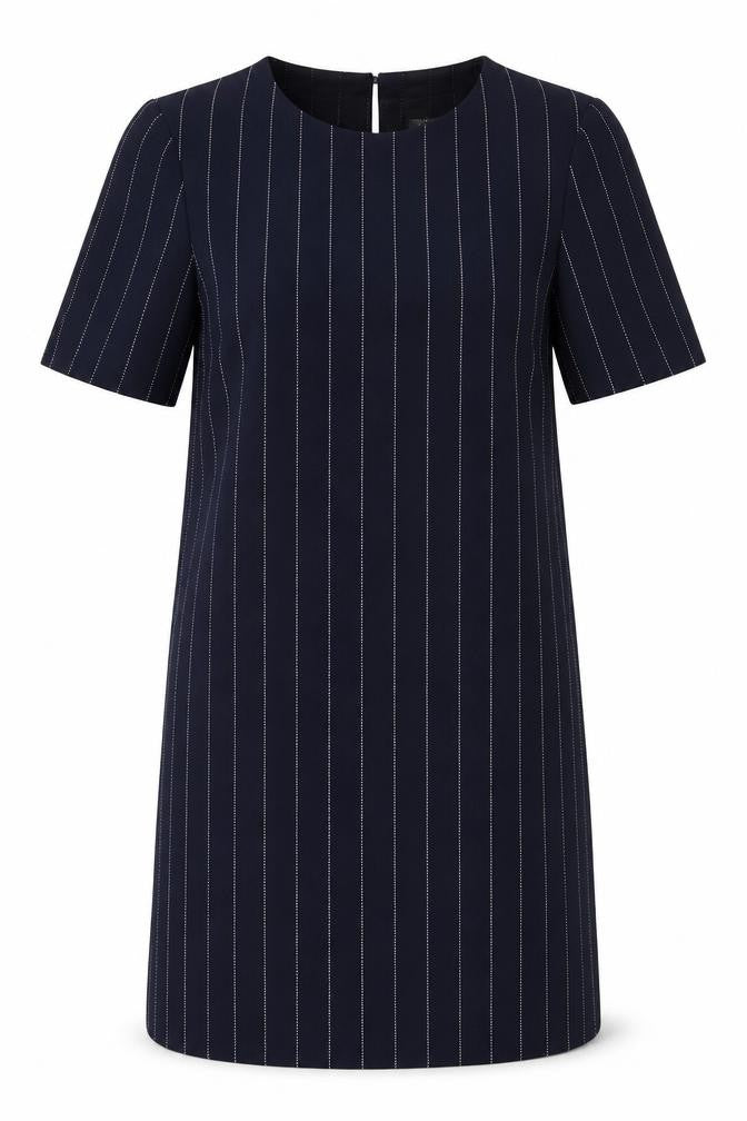 Marks and Spencer Navy Shift Dress - Size 6, Stripe Pattern