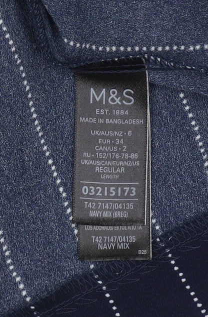 Marks and Spencer Navy Shift Dress - Size 6, Stripe Pattern