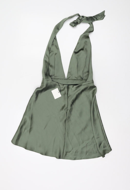 Zara Women's Green Halter Satin Dress XS