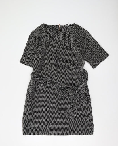 Next Women's Black Chevron Knee Length Shift Dress Size 12