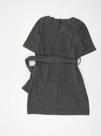 Next Women's Black Chevron Knee Length Shift Dress Size 12