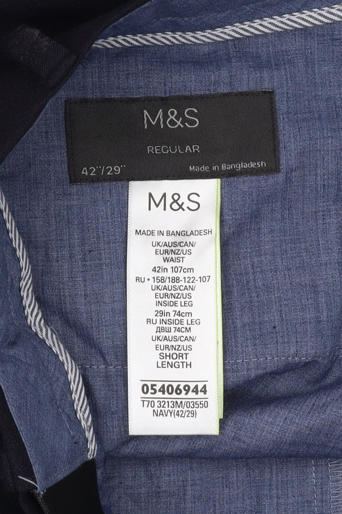 Marks and Spencer Men's Navy Trousers, 42/29, Breathable