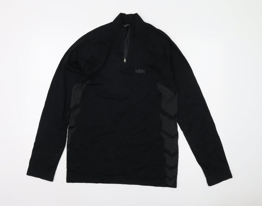 boohooMAN Black Men's Long Sleeve 1/4 Zip Top M
