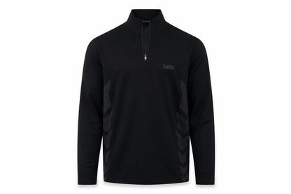 Front view of boohooMAN Black Men's Long Sleeve 1/4 Zip Top M