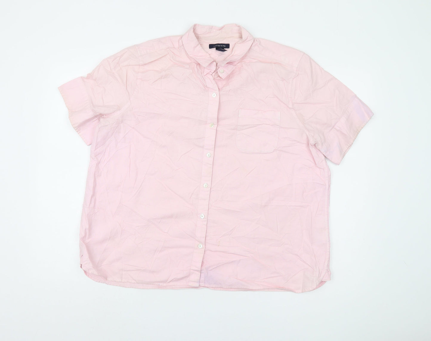 Lands' End Men's Pink Short Sleeve Button-Up Shirt