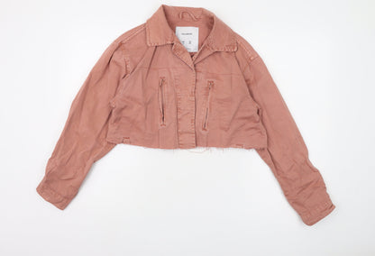 Pull&Bear Women's Pink Cropped Biker Jacket S
