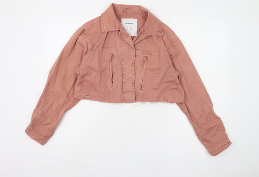 Pull&Bear Women's Pink Cropped Biker Jacket S