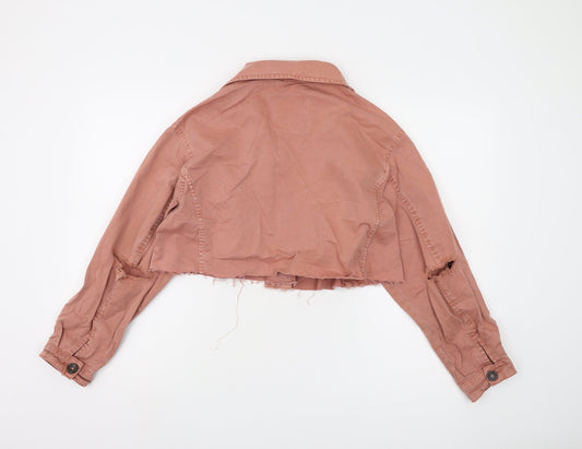 Pull&Bear Women's Pink Cropped Biker Jacket S